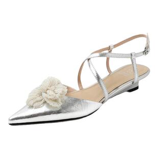 交叉绑带玛丽珍凉鞋女绝美手工珍珠尖头单鞋坡低跟超软包头凉拖鞋