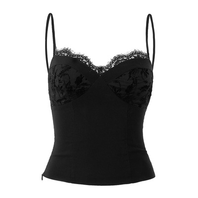 PynkiSwear黑色花边拼接吊带上衣/微透蕾丝系带开衫/不规则鱼尾裙