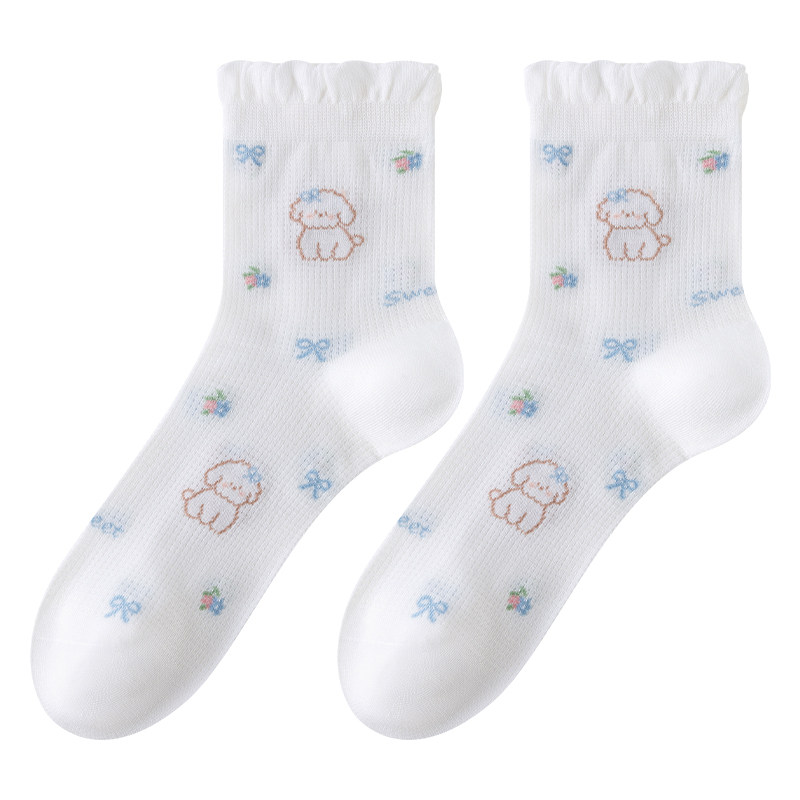 莫代尔袜子女夏薄款短袜女生少女凉感抗菌卡通网眼透气女袜芭蕾风