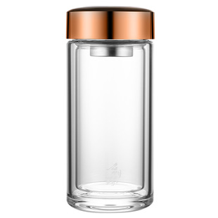 启明缘双层玻璃杯耐高温带滤网 泡茶杯办公室商务出差通用水杯子