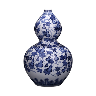 景德镇陶瓷器仿古青花瓷中式花瓶客厅大号葫芦招财镇宅摆件高级感