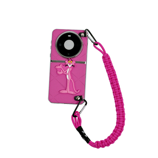 品申原创小众胭脂粉红豹手提编织绳适用华为mate80pro手机壳自带镜头膜全包防摔个性新款oppofindx7pro保护套