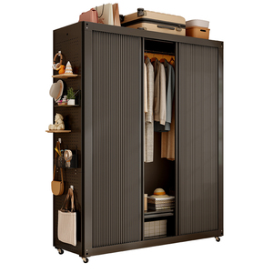 洞洞板衣柜家用卧室出租房用货架衣橱简易组装新型钢制推拉门柜子