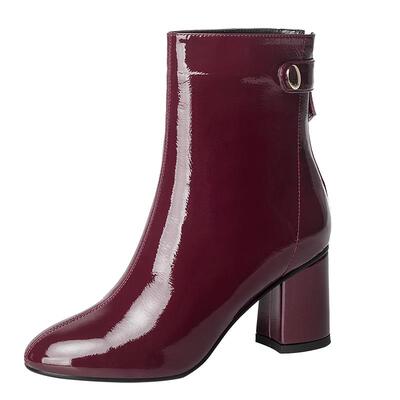 2025秋冬时尚真皮高跟圆头短靴