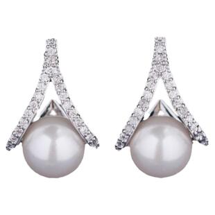 925银针气质镶钻珍珠耳钉女高档耳环简约几何精致法式防过敏耳饰