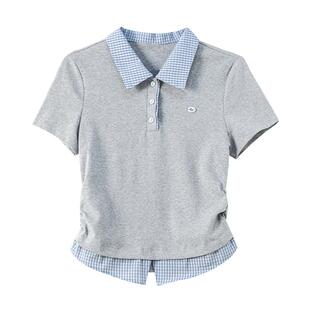 唐狮官方正肩短袖t恤女2026新款夏修身POLO衫半袖翻领短款上衣VC