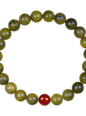 天然绿檀木手串红玛瑙本命年