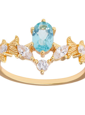 优雅王之冠甜美复古气质宫廷风水蓝色磷灰石白锆925纯银戒指环