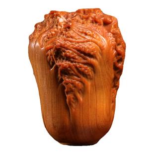 天然崖柏整木雕刻百财吉祥摆件创意白菜纳福转运文玩装饰品手把件