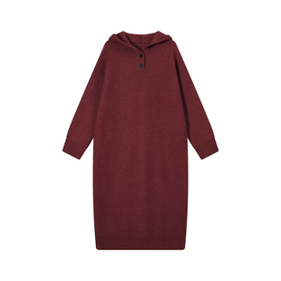 吴童童连帽长袖毛衣连衣裙女秋冬韩系慵懒高级感宽松显瘦针织长裙