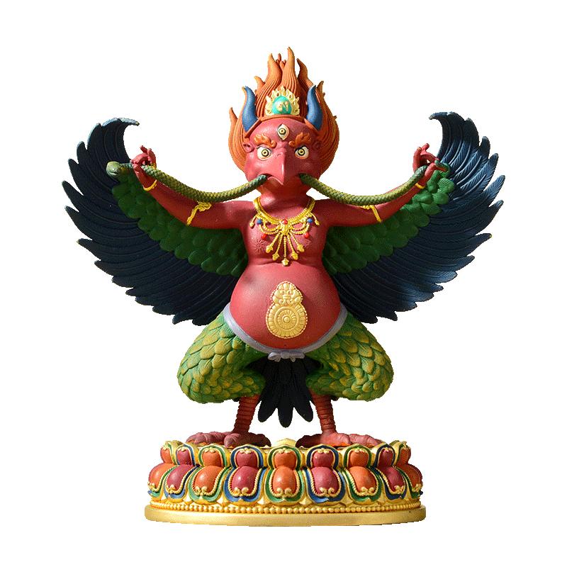 闯隆铜彩绘雕花大鹏金翅鸟摆件