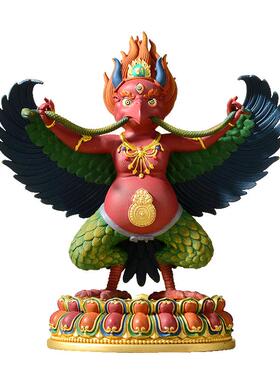 闯隆铜彩绘雕花大鹏金翅鸟摆件