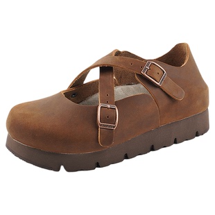 岛外DAOWAI勃肯鞋厚底玛丽珍鞋头层牛皮日系4cm增高女鞋