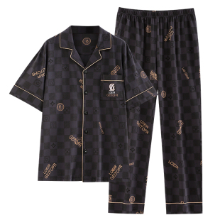 睡衣男款夏季夏天薄款纯棉短袖长裤家居服青年男式高级感大码套装
