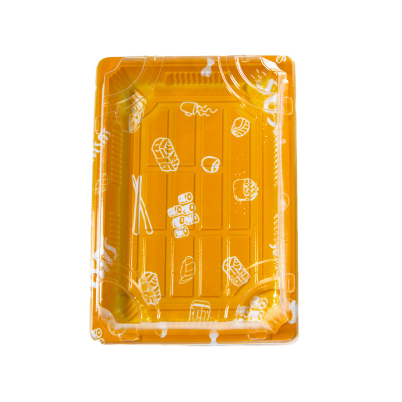 尊贵黄寿司包装盒商用摆摊刺身摆盘印花美食日式一次性外卖打包盒