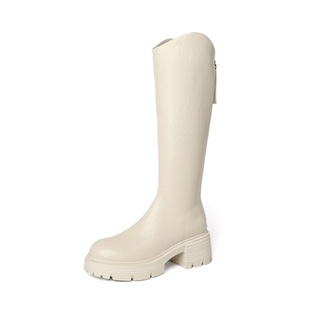 星期六白色长筒靴女款2025新款冬季不过膝厚底骑士靴高筒瘦瘦靴直