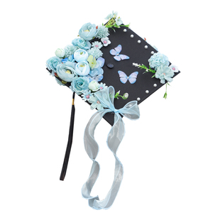 学生簪花学士帽手工成品硕士学位帽毕业拍照博士服成人礼学士服女