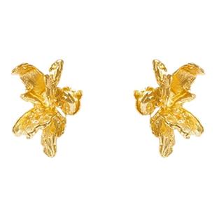 金色复古鸢尾花耳钉S925银针轻奢高级感气质大气耳环独特精致耳饰