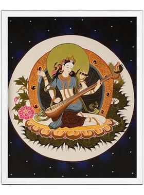 尼泊尔手绘佛像妙音佛母唐卡摆件