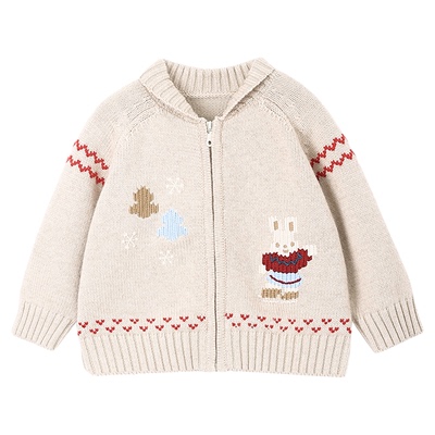 允儿妈绵羊毛混纺绣花毛衣外套