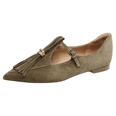 真美诗流苏低语2025秋新款流苏T字带舒适羊绒皮玛丽珍鞋YVV45CA5