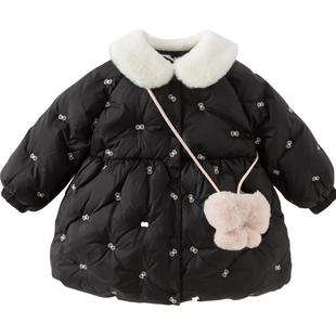 戴维贝拉女童轻薄羽绒服儿童公主外套中长款裙式宝宝红色拜年服冬