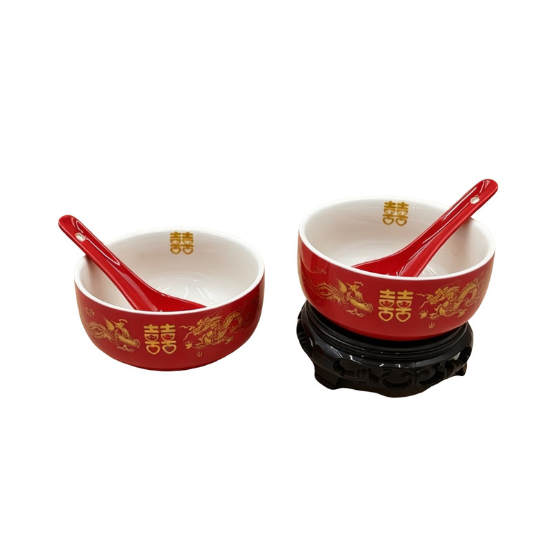 结婚红陶瓷碗筷勺交杯酒套装