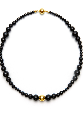 纯银天然黑玛瑙串珠渐变项链