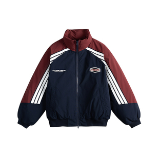 阿叔潮牌美式复古撞色拼接立领棉服外套男款冬季保暖百搭宽松棉袄