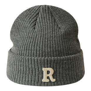 韩版字母R标毛线帽男女同款简约百搭针织帽秋冬防寒保暖套头冷帽