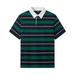 【复古学院风】卡宾宽松短袖polo衫男装2026春季新款撞色条纹上衣