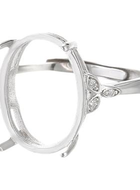 纯银镶嵌蜜蜡绿松石活口戒指空托