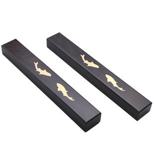 黑檀木镶铜鱼镇纸紫光檀书镇镇尺木镇子文房四宝书法用品礼盒装