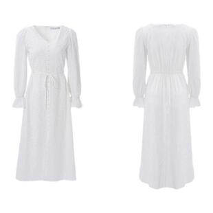 ON＆ON/安乃安2026春季新款韩系V领刺绣花朵系带收腰气质温柔长裙