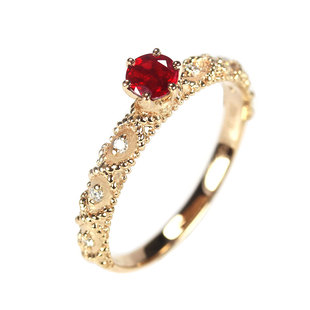 18k玫瑰金天然鸽血红宝石复古戒指 黄金花藤钻石女茜茜公主女款戒