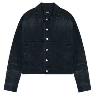 WE11DONE中性男女同款褪色做旧恶魔logo印花宽松牛仔夹克外套