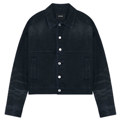 WE11DONE中性男女同款褪色做旧恶魔logo印花宽松牛仔夹克外套