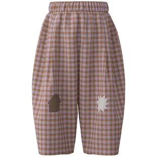 【新品】papa爬爬春季儿童裤子男女童洋气格子裤宽松纯棉休闲裤