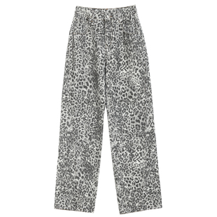 Carolingian高阶时髦!长绒棉豹纹印花复古水洗直筒牛仔裤早春