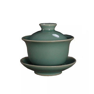 龙泉弟窑青瓷天青釉三才盖碗陶瓷功夫茶具茶碗泡茶碗茶杯大号套装