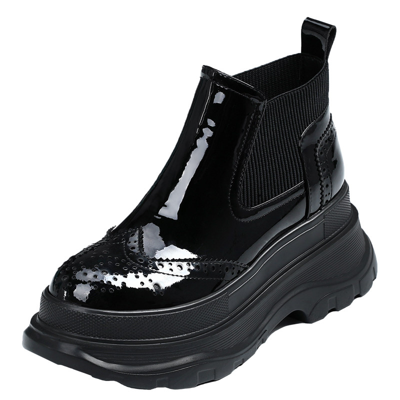 欧洲站漆皮厚底马丁靴英伦风短靴