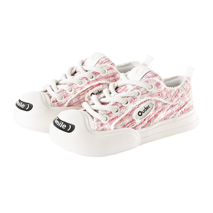 Ouder smiler开口笑帆布鞋女小香风情侣板鞋厚底增高丑萌大头鞋子