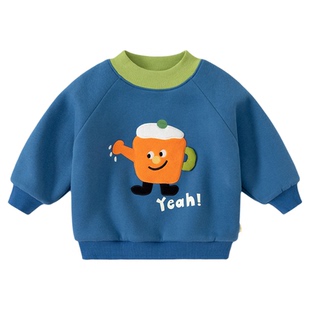 嘟嘟家儿童卫衣红色宝宝上衣秋冬加绒男童女童加厚新年装冬季童装