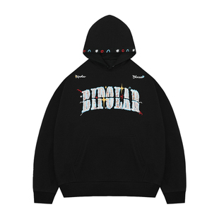 BIPOLAR彩点涂鸦流苏贴布连帽卫衣美式街头休闲宽松上衣潮牌帽衫