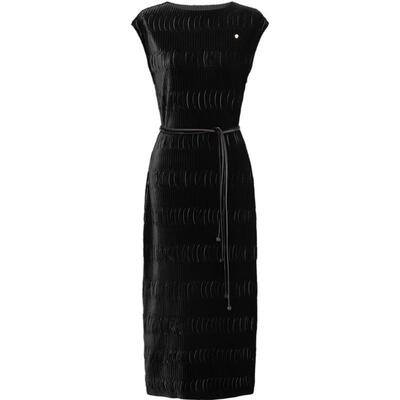 龙渊水纹丝绒压褶连衣裙雅莹