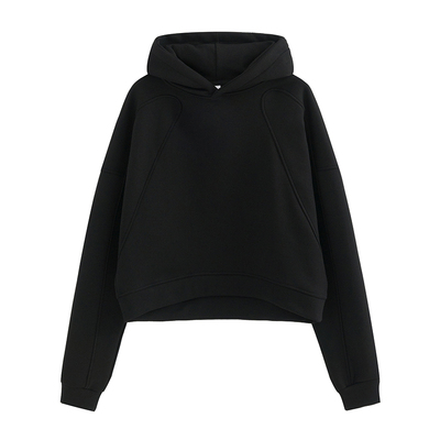 加绒小个子短款黑色连帽卫衣女