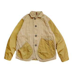 【现货】SOLAR BEAMS平田和宏休闲亚麻拼色翻领宽松夹克衬衫长袖