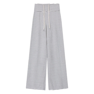 黑白宽腰细条纹糯米裤女款春季垂感慵懒风宽松休闲直筒阔腿长裤子