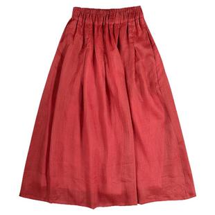 2025夏季新款苎麻半身裙 松紧腰a字裙纯色百搭大摆裙文艺显瘦长裙