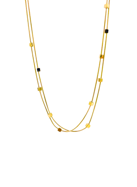 金色双层小方块项链女百搭高级感